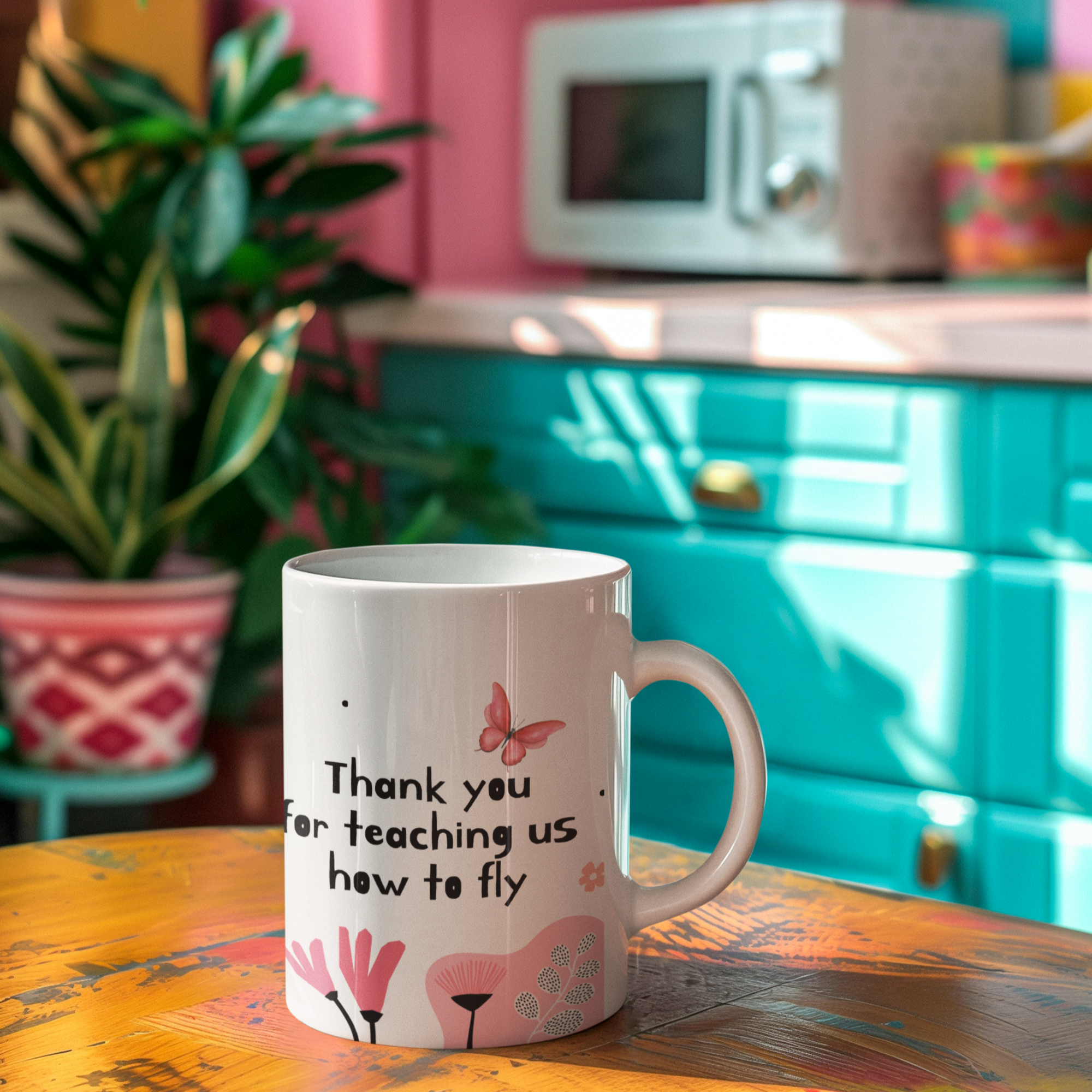 "Teaching Us How to Fly" Pink Ceramic Mug (11oz)